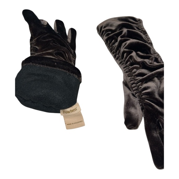 FOWNES VELVET RUCHED GLOVES 12” OVER WRIST Brown - Picture 4 of 5